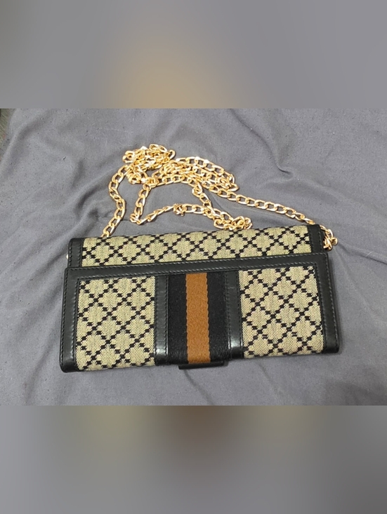 Gucci Handbags - AUTHENTIC Vintage Diamonte Print GUCCI Long Wallet in Black & Tan